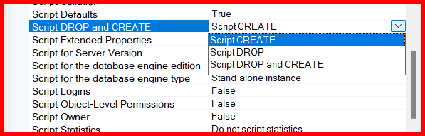 Picture showing setting the property of Script Drop and Create attribute